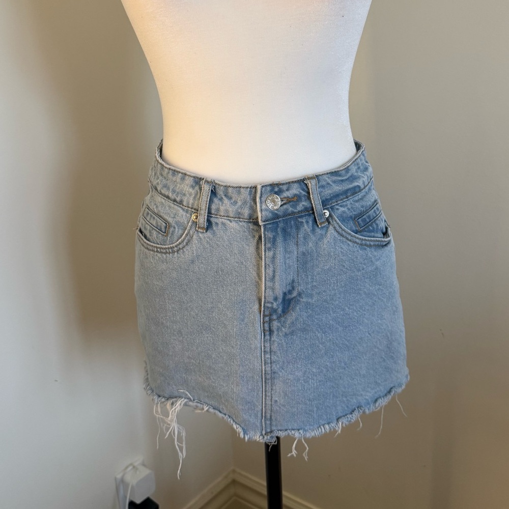 Edikted Light Blue Frayed Mini Skirt